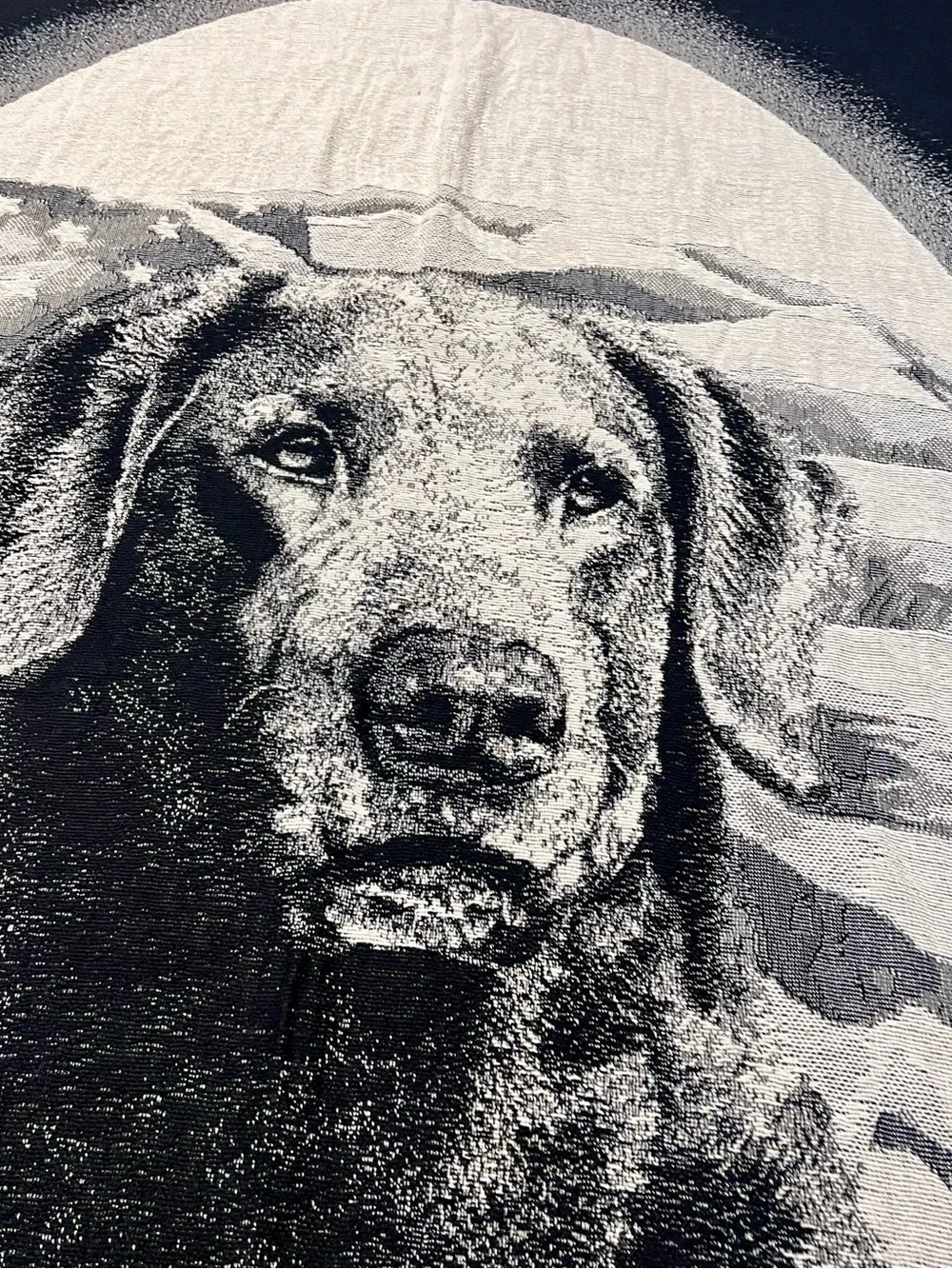 VTG Patriotic Black Labrador Woven Cotton Tapestry Throw Blanket USA 53x72”